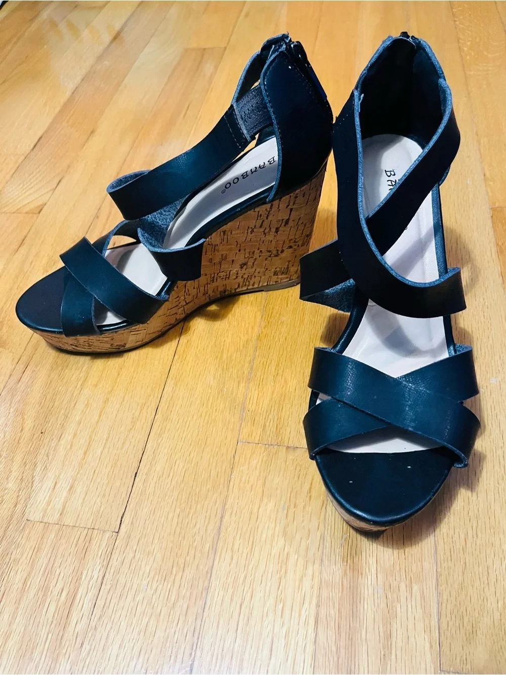 BAMBOO Black Crisscross Wedge Sandals